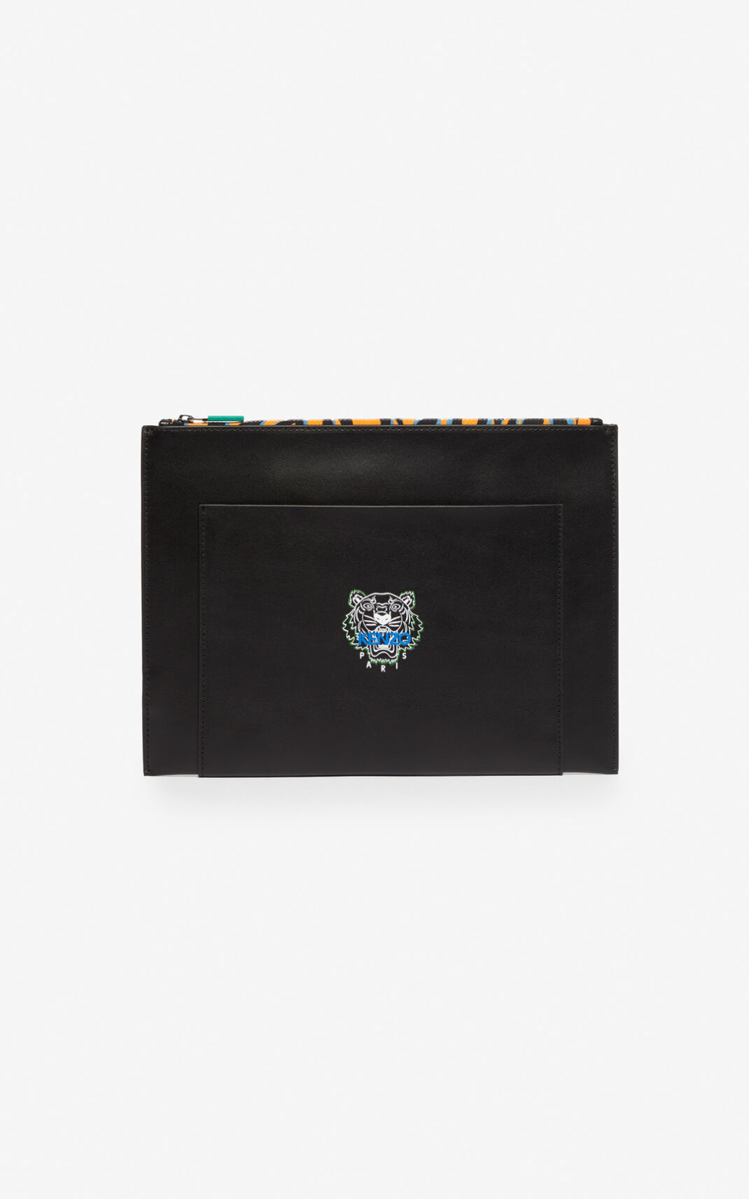 Pochette Kenzo Tiny Tiger A4 Cuir Femme Noir | CQTA-43092